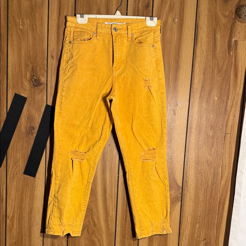 Celebrity Pink Mustard Yellow Distressed Skinny Jeans